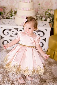 Vestido Carrossel Rosa e Dourado - Infantil