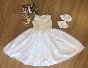 Vestido Branco com Bordado Perola - Infantil