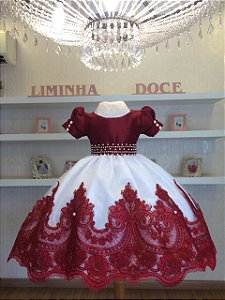 Vestido para Dama Marsala e Branco - Infantil - Liminha Doce