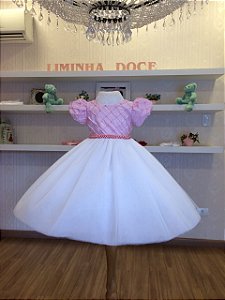 Vestido Branco e Rosa para Madrinhas - Infantil