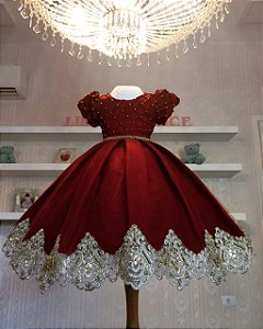 Vestido de Luxo Marsala com Dourado - Infantil