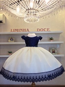 Vestido Infantil Azul Marinho Com Perola  -Infantil