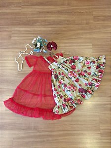 Vestido  Flores Vermelhas -Vestido Infantil