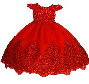 Vestido Para Daminha Vermelho com Perolas - Daminha de Honra