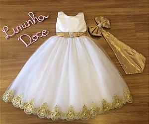 Vestido Branco com Dourado - Damas de Honra