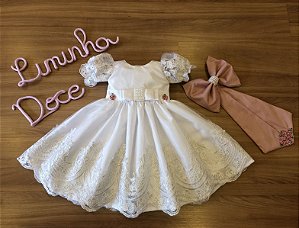 Vestido Para Daminha Branco Com Rose - Daminha de Honra