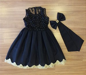 Vestido de Festa Preto com Dourado - Vestido de Festa