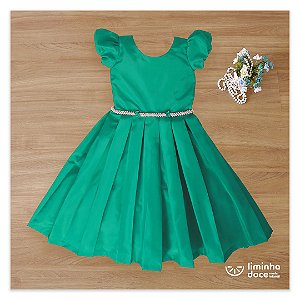 Vestido para daminha tafeta  verde  -Daminhas de Honra