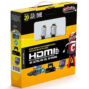 Cabos HDMI 2.0 FLAT Desmontável,19 Pinos, 4K, Ultra HD, 3D - 20 metros