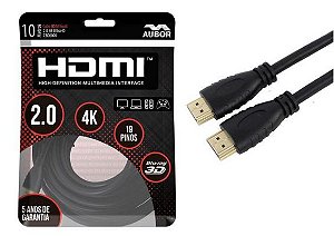 Cabo HDMI 2.0 - 10 metros - 4K, Ultra HD, 3D, 19 Pinos - Aubor