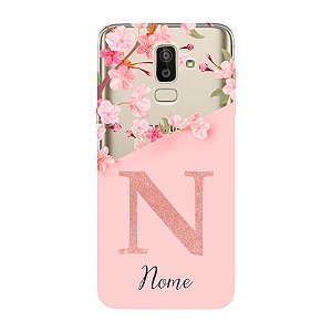 Capinha para Samsung A6 Plus Anti Impacto Personalizada - Delicate Flowers Rosa com nome e fundo transparente