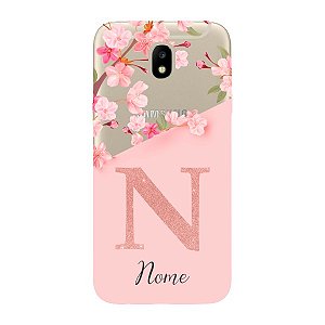 Capinha para Samsung J5 Pro Anti Impacto Personalizada - Delicate Flowers Rosa com nome e fundo transparente