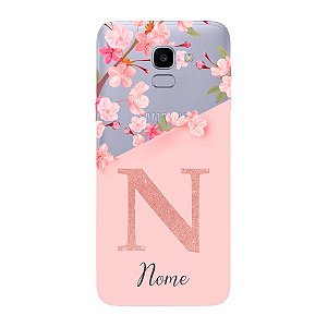 Capinha para Samsung J6 Anti Impacto Personalizada - Delicate Flowers Rosa com nome e fundo transparente