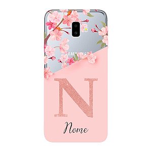 Capinha para Samsung J6 Plus Anti Impacto Personalizada - Delicate Flowers Rosa com nome e fundo transparente