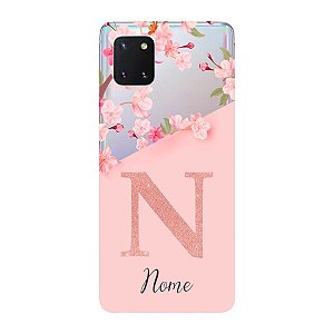 Capinha para Samsung Note 10 Lite Anti Impacto Personalizada - Delicate Flowers Rosa com nome e fundo transparente