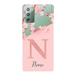 Capinha para Samsung Note 20 Anti Impacto Personalizada - Delicate Flowers Rosa com nome e fundo transparente