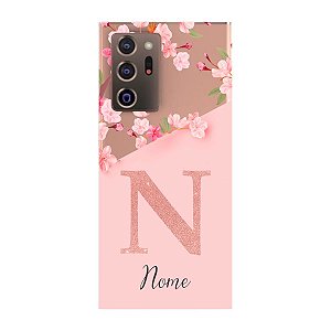 Capinha para Samsung Note 20 Ultra Anti Impacto Personalizada - Delicate Flowers Rosa com nome e fundo transparente