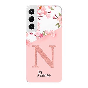 Capinha para Samsung S22 Anti Impacto Personalizada - Delicate Flowers Rosa com nome e fundo transparente