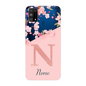 Capinha para Samsung M21 Anti Impacto Personalizada - Delicate Flowers Rosa com nome e fundo transparente