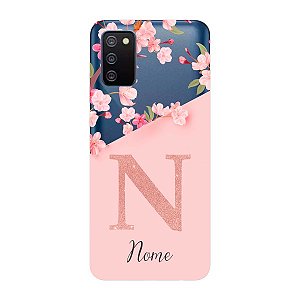 Capinha para Samsung A02s Anti Impacto Personalizada - Delicate Flowers Rosa com nome e fundo transparente