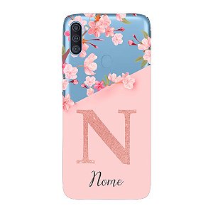 Capinha para Samsung A11 Anti Impacto Personalizada - Delicate Flowers Rosa com nome e fundo transparente