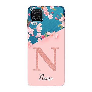 Capinha para Samsung A12 Anti Impacto Personalizada - Delicate Flowers Rosa com nome e fundo transparente