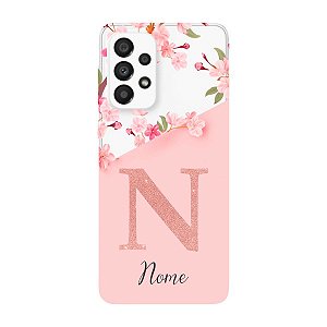 Capinha para Samsung A13 4G Anti Impacto Personalizada - Delicate Flowers Rosa com nome e fundo transparente