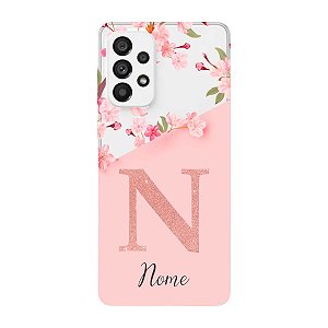 Capinha para Samsung A23 Anti Impacto Personalizada - Delicate Flowers Rosa com nome e fundo transparente