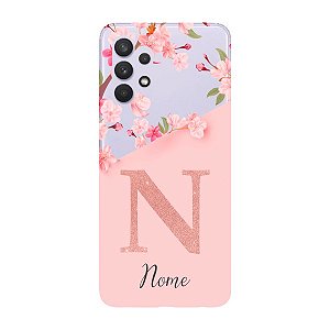 Capinha para Samsung A32 4G Anti Impacto Personalizada - Delicate Flowers Rosa com nome e fundo transparente