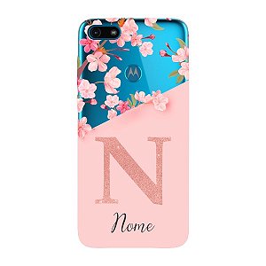 Capinha para Moto E6 Play Anti Impacto Personalizada - Delicate Flowers Rosa com nome e fundo transparente