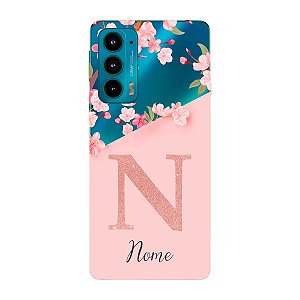 Capinha para Moto Edge 20 Anti Impacto Personalizada - Delicate Flowers Rosa com nome e fundo transparente