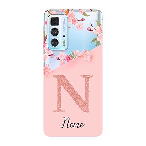 Capinha para Moto Edge 20 Pro Anti Impacto Personalizada - Delicate Flowers Rosa com nome e fundo transparente