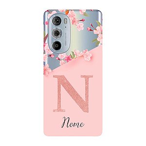 Capinha para Moto Edge 30 Pro Anti Impacto Personalizada - Delicate Flowers Rosa com nome e fundo transparente