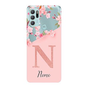 Capinha para Moto G60s Anti Impacto Personalizada - Delicate Flowers Rosa com nome e fundo transparente