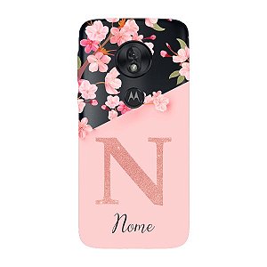 Capinha para Moto G7 Play Anti Impacto Personalizada - Delicate Flowers Rosa com nome e fundo transparente