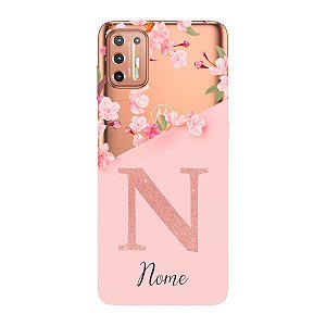 Capinha para Moto G9 Plus Anti Impacto Personalizada - Delicate Flowers Rosa com nome e fundo transparente