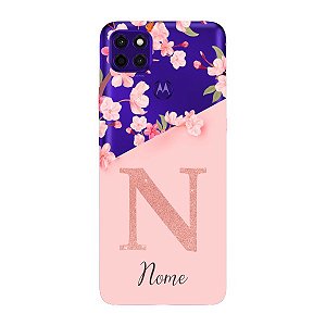 Capinha para Moto G9 Power Anti Impacto Personalizada - Delicate Flowers Rosa com nome e fundo transparente