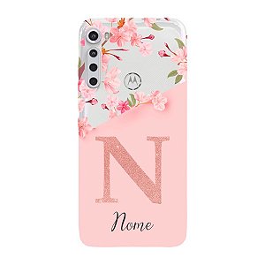 Capinha para Moto One Fusion Plus Anti Impacto Personalizada - Delicate Flowers Rosa com nome e fundo transparente