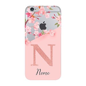 Capinha para iPhone 6 Plus / 6s Plus Anti Impacto Personalizada - Delicate Flowers Rosa com nome e fundo transparente