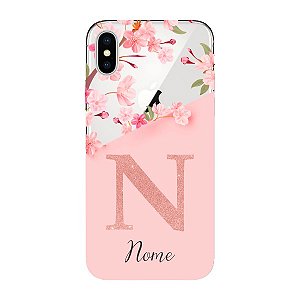 Capinha para iPhone Xs Anti Impacto Personalizada - Delicate Flowers Rosa com nome e fundo transparente