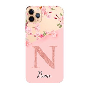 Capinha para iPhone 11 Pro Max Anti Impacto Personalizada - Delicate Flowers Rosa com nome e fundo transparente