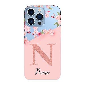 Capinha para iPhone 13 Pro Anti Impacto Personalizada - Delicate Flowers Rosa com nome e fundo transparente