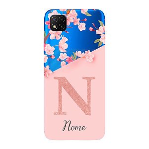 Capinha para Xiaomi Poco C3 Anti Impacto Personalizada - Delicate Flowers Rosa com nome e fundo transparente