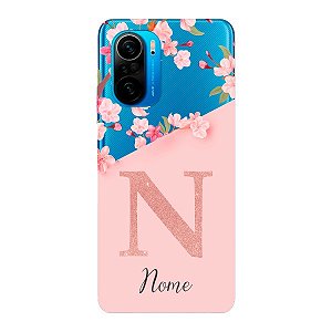 Capinha para Xiaomi Poco F3 Anti Impacto Personalizada - Delicate Flowers Rosa com nome e fundo transparente