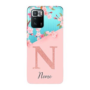 Capinha para Xiaomi Poco X3 GT Anti Impacto Personalizada - Delicate Flowers Rosa com nome e fundo transparente