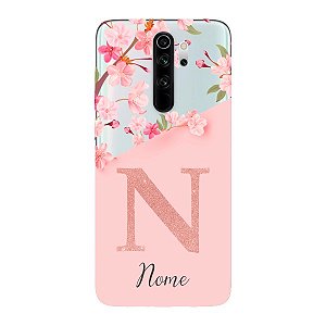 Capinha para Xiaomi RedMi Note 8 Pro Anti Impacto Personalizada - Delicate Flowers Rosa com nome e fundo transparente