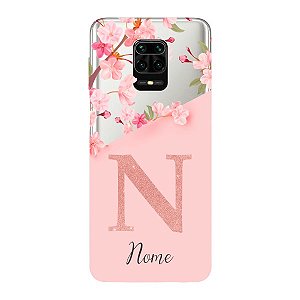 Capinha para Xiaomi RedMi Note 9s Anti Impacto Personalizada - Delicate Flowers Rosa com nome e fundo transparente