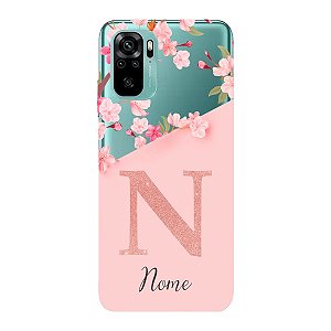 Capinha para Xiaomi RedMi Note 10 4G Anti Impacto Personalizada - Delicate Flowers Rosa com nome e fundo transparente