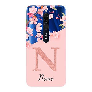 Capinha para Xiaomi RedMi 8 Anti Impacto Personalizada - Delicate Flowers Rosa com nome e fundo transparente