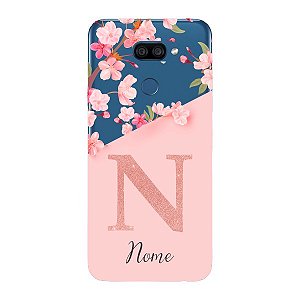 Capinha para LG K40s Anti Impacto Personalizada - Delicate Flowers Rosa com nome e fundo transparente